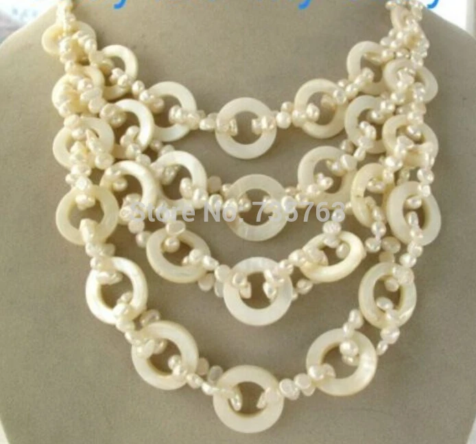 

HOT 0014314 White Nugget Baroque Freshwater Pearl & Shell Necklace 18