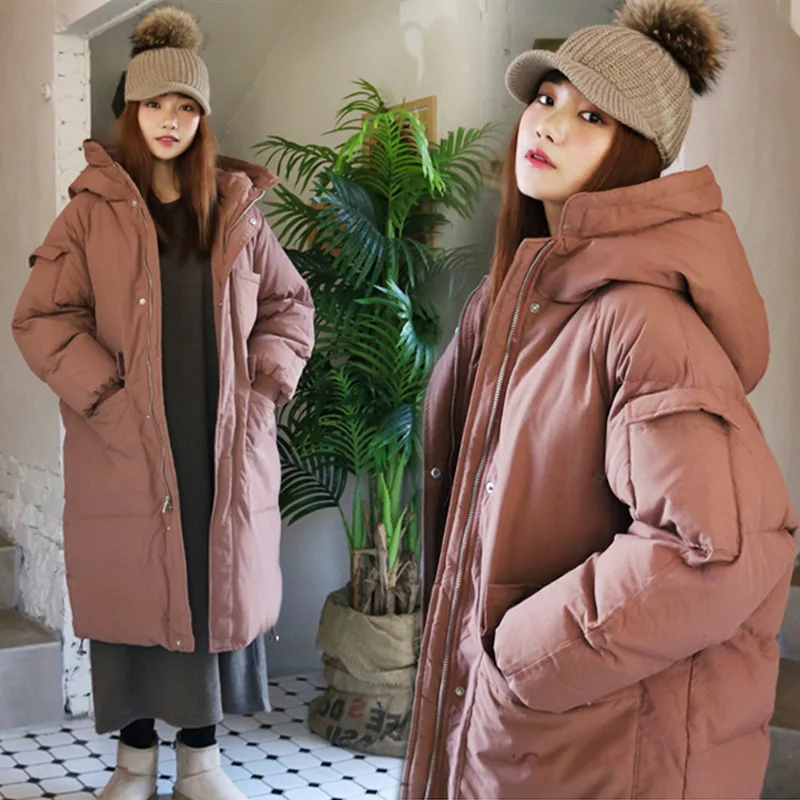 

YASUGUOJI New 2018 Korea Style Outwear Thicken Warm Cotton Liner Winter Jacket Women Casual Hooded Lady Long Coat Parkas MF7
