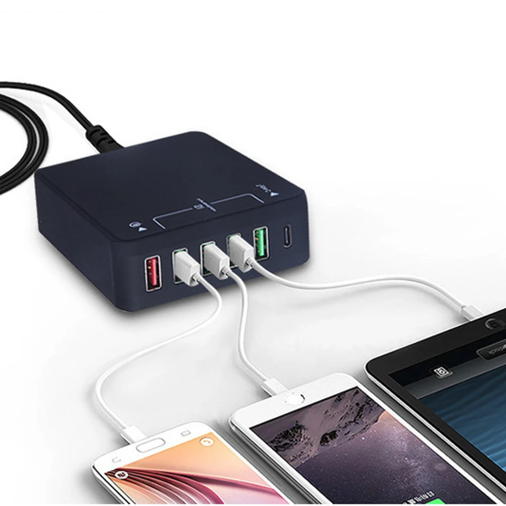 6 Port 60W Type C USB Charging Station,Wall Charger Hub Fast Charging Station with Qualcomm Quick Charge 3.0 and Type C