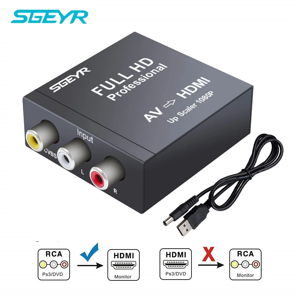 AV RCA to HDMI Converter Composite 3RCA Audio Video CVBS to HDMI Adapter SGEYR AV2HDMI Converter rca 1080P 720P for VHS
