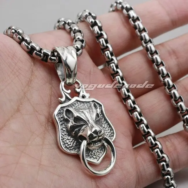 

Solid 925 Sterling Silver Guardian King Lion Mens Biker Pendant 8C017(Necklace 24inch)
