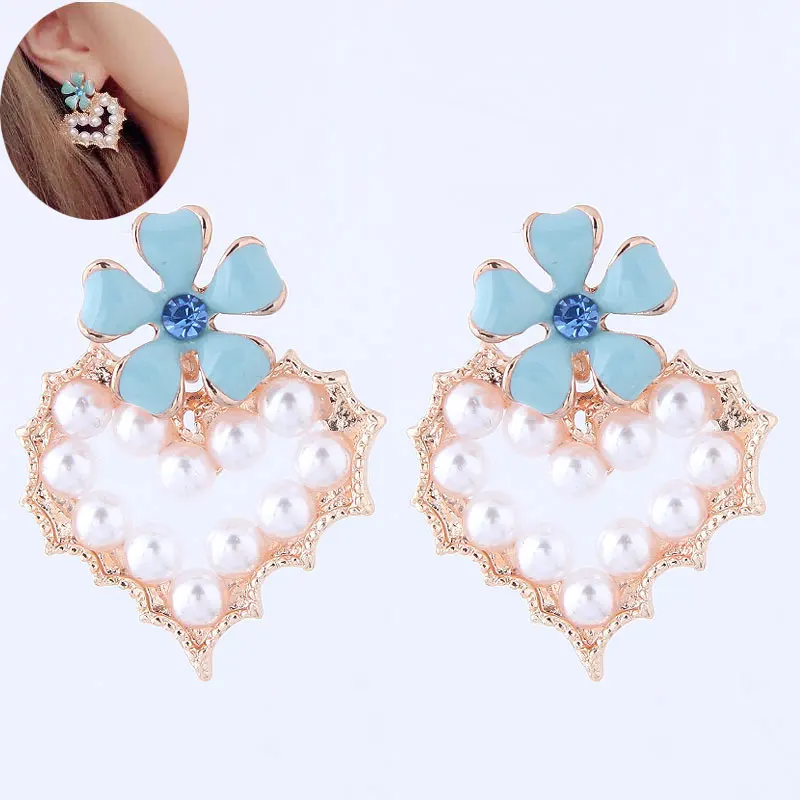 

Korean Fashion Jewelry Flower Hollow Heart Pearl Women Stud Earrings