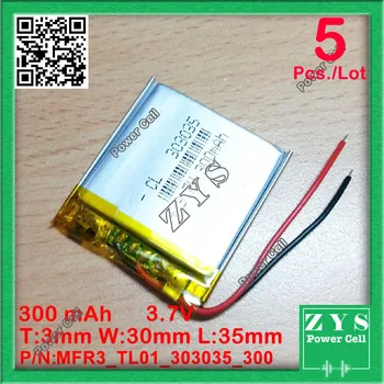 

5 pcs./Lot 3.7V 300mAh 303035 3.7 v 300 mah Lithium Polymer Li-Po li ion Battery cells For Mp3 MP4 MP5 GPS PSP mobile bluetooth