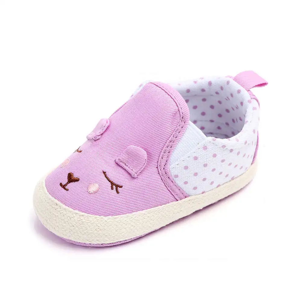 Парусиновая детская обувь для новорожденных; милые Нескользящие кроссовки с рисунком животных для маленьких девочек - Цвет: Purple