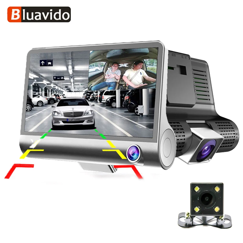 Bluavido 3 Way Camera Car DVR HD Video Recorder Camera Dual Lens with Rear view Registrar