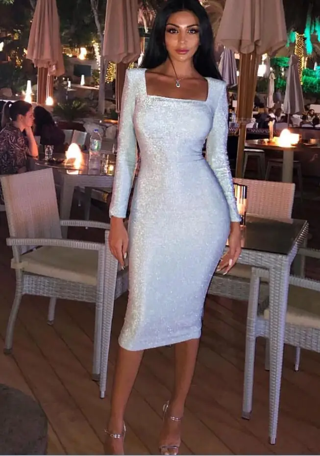 

Vestidos Women Dress Sexy Sequins Bling Party Dress 2019 Designer Long Sleeve Elegant Party Dress