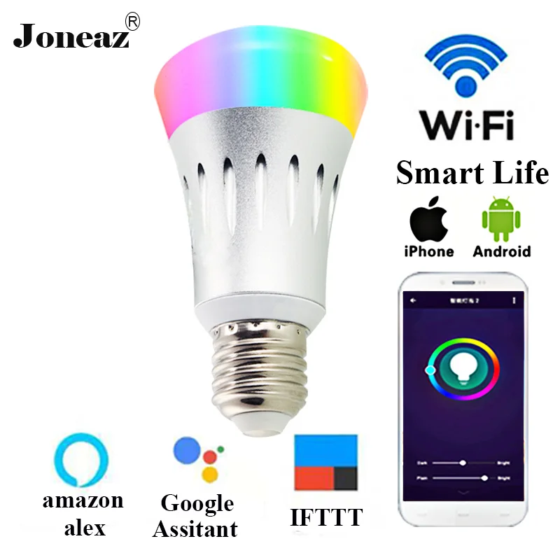 E27 B22 E14 ampoule Wi Fi лампа rgbw с регулируемой яркостью умная лампочка Светодиодная alexa