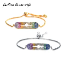 Fashion House Wife New Colorful Zircon Bracelet For Women Cubic Zirconia Sparkling Gold Adjustable Bracelet Femme Jewelry LB0037