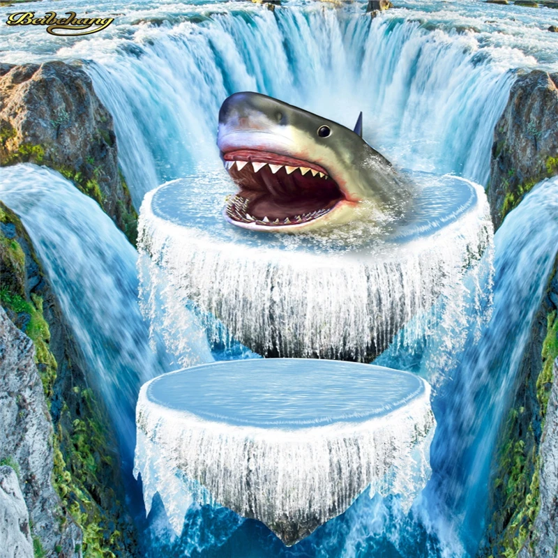 beibehang Custom Photo Wallpaper Floor Painting Steady Cross Waterfall Shark 3D Floor papel de parede