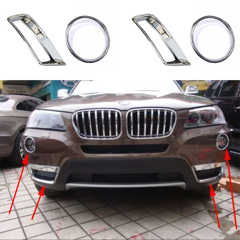4pcs Chrome Abs Front Top Light + Bottom Fog Light Lamp Chrome Cover Trim For Bmw X3 F25 2011