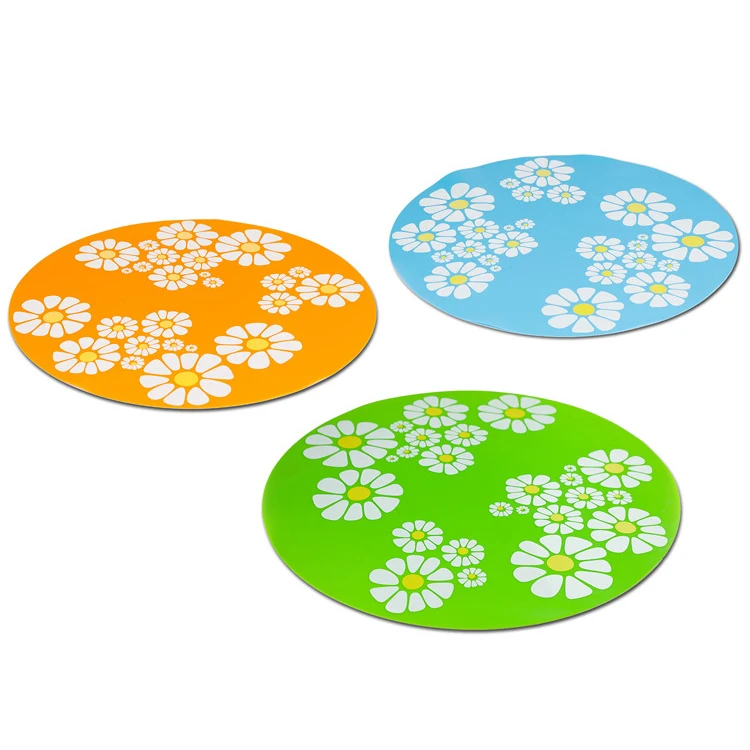

Silicone anti-slip mat design novel durable long flower round pet water drinker cushion