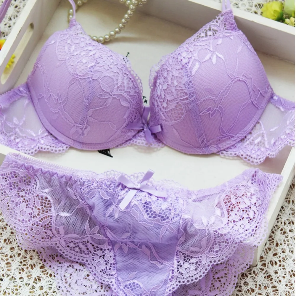 

Sexy Women Push Up Bra Set Embroidery Lace Floral Lingerie Bras and Pantie Sets 32-36 B