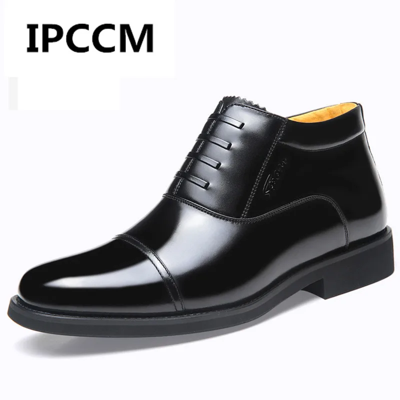 IPCCM/зимние мужские ботинки на шнуровке с высоким берцем и боковой молнией кожаные