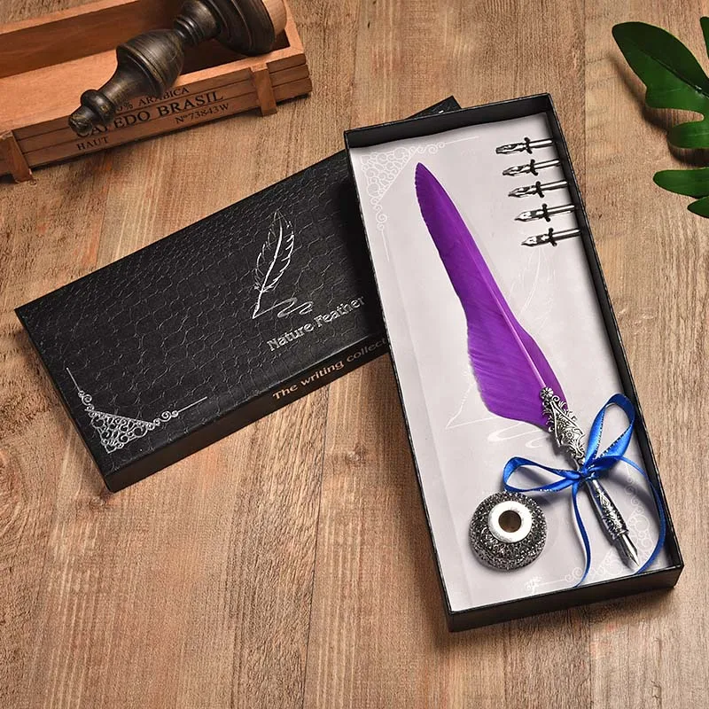 

BNB Europe And The United States Creative Craft Feather Pen + Ink Set Feather Pen Gift Box New Metal Pen Can Be Customized