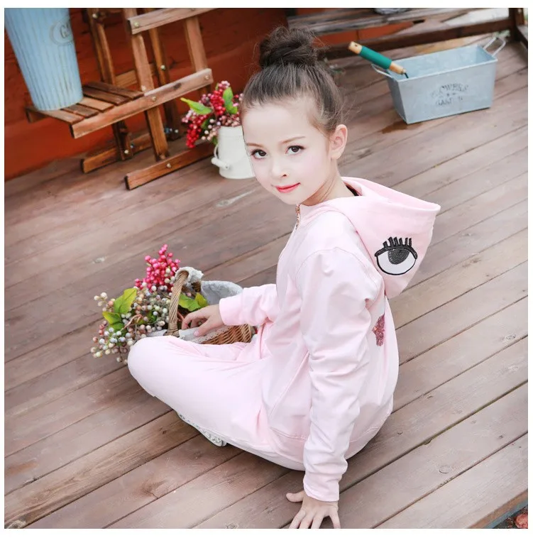 2016 character tracksuits childrens clothing for girls kids hooded hoodies coats pants girl clothes suits gray pink sports sets 5 6 7 8 9 10 11 12 13 14 15 16 years old little big teenage girls clothing set (4)
