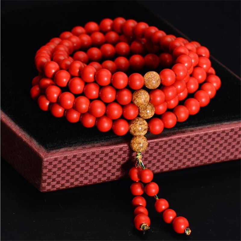 

Handmade National Ethnic Jewelry Bracelets For Women,8mm Multi Layers Natural Stones Red Cinnabar Beaded Bracelet&Long Necklace