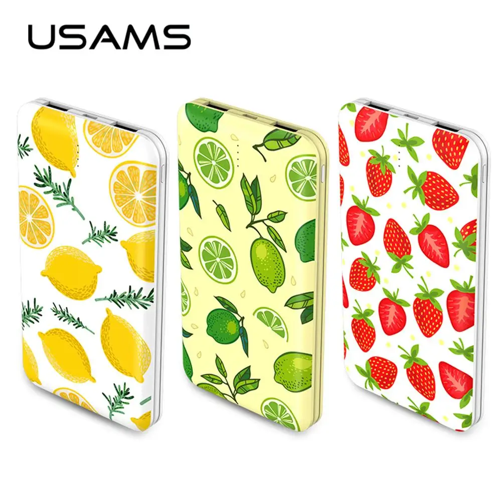 

USAMS US-CD58 Fruit Color Series 10000mAh Power Bank Powerbank Mobile Phone 2.1A Output 10000mah External Battery Ultra Slim