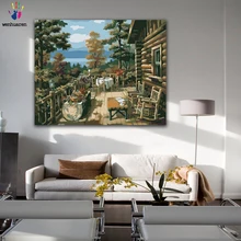 DIY картинки для раскраски по номерам с цветами деревянный дом в горы картина Рисование Живопись по номерам в рамке дома