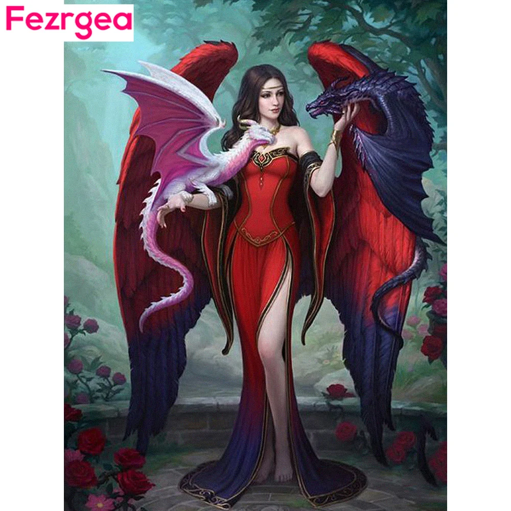 

Fezrgea Diamond Painting Fairy Diamond Embroidery Full Round Display Girls Diamond Mosaic Pictures Of Rhinestones Needlework