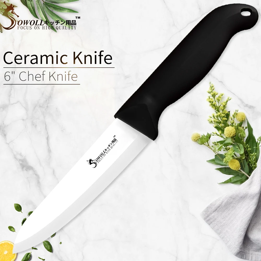 

Sowoll Handmade Kitchen Knife Ceramic Knife Professional Fruit Utility Slicing Chef Knives White Blade Black ABS+TPR Handle