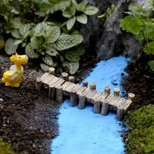 Artificial Wooden Bridge Fairy Garden Miniatures Gnomes Moss Terrariums Resin Crafts Figurines for Home Decoration Accessories