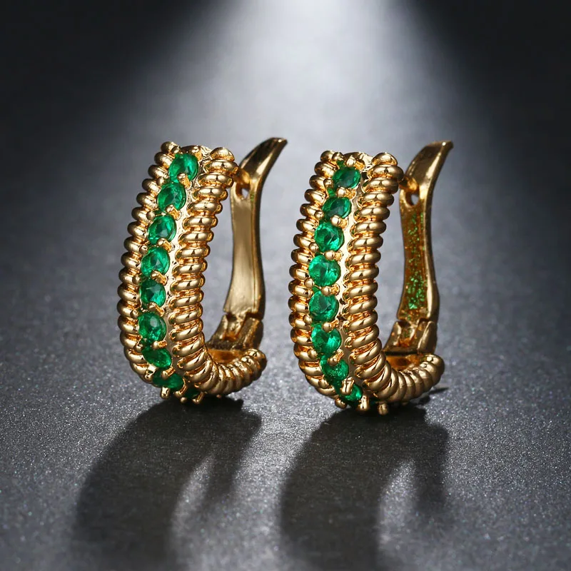 LXOEN этническое Золотое хрустальное кольцо серьги для женщин Роскошные циркониевые индийские серьги, бижутерия обручи brinco подарок bijoux - Окраска металла: Green