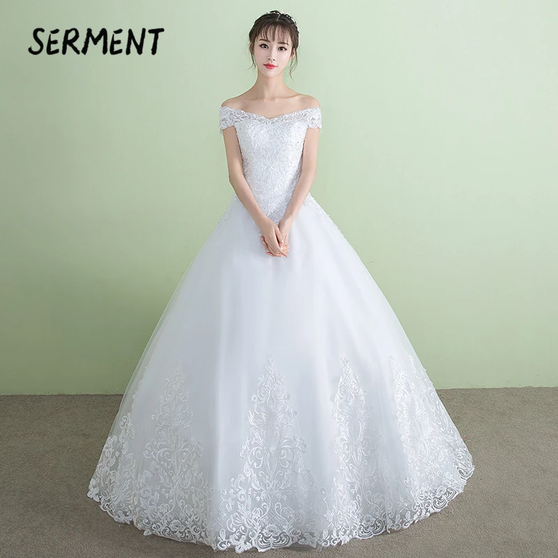 

2019 Wedding Summer Word Shoulder New Sleeves Wedding Dress Was Thin Big Tail Wedding Custom Large Size