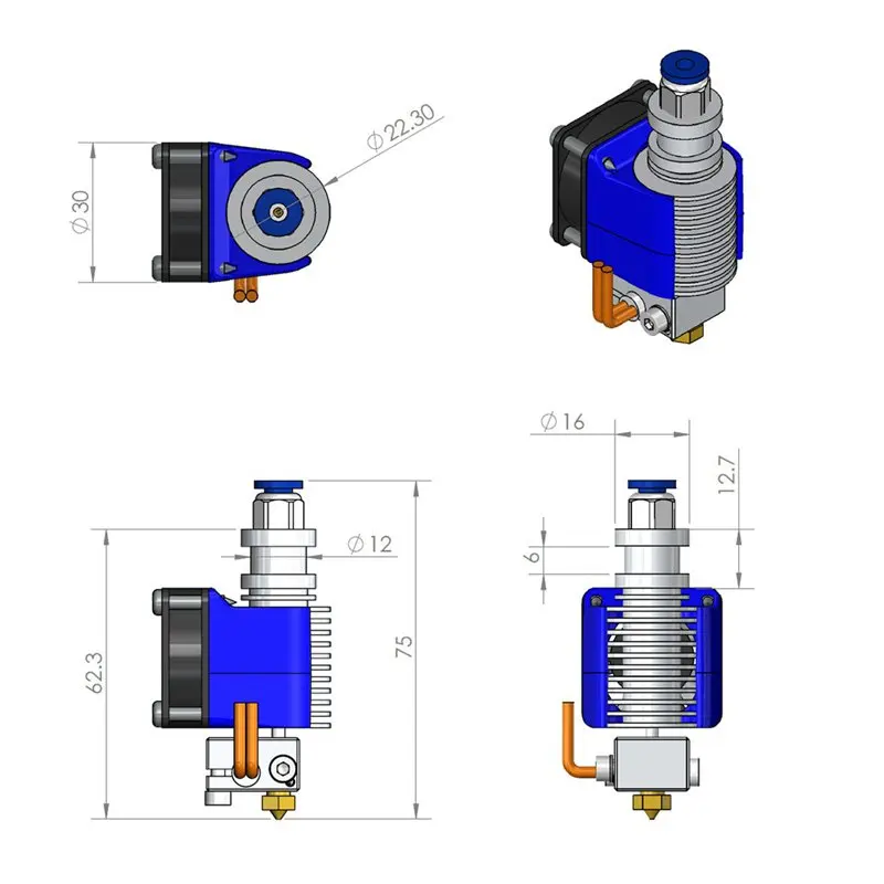 Все металлические V6 Hotend 1 75 мм Боуден экструдер для Prusa i3 Reprap 3D принтера|Детали и