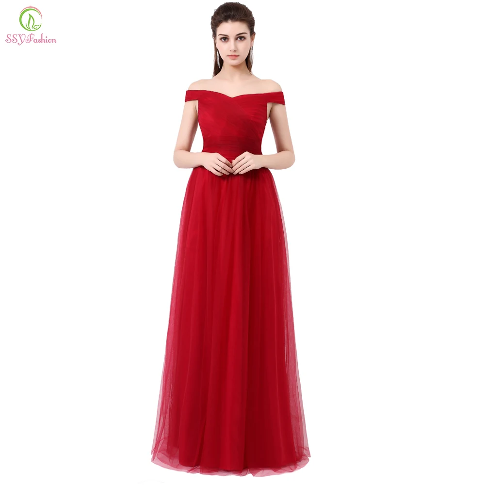 SSYFashion Wine Red Long Evening Dress the Bride Banquet ...