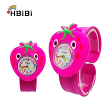 Wholesale hot sale Children's Watches Cartoon Strawberry Kids Watch Tape patted table Clock Quartz Wristwatches Girls Boys Gift