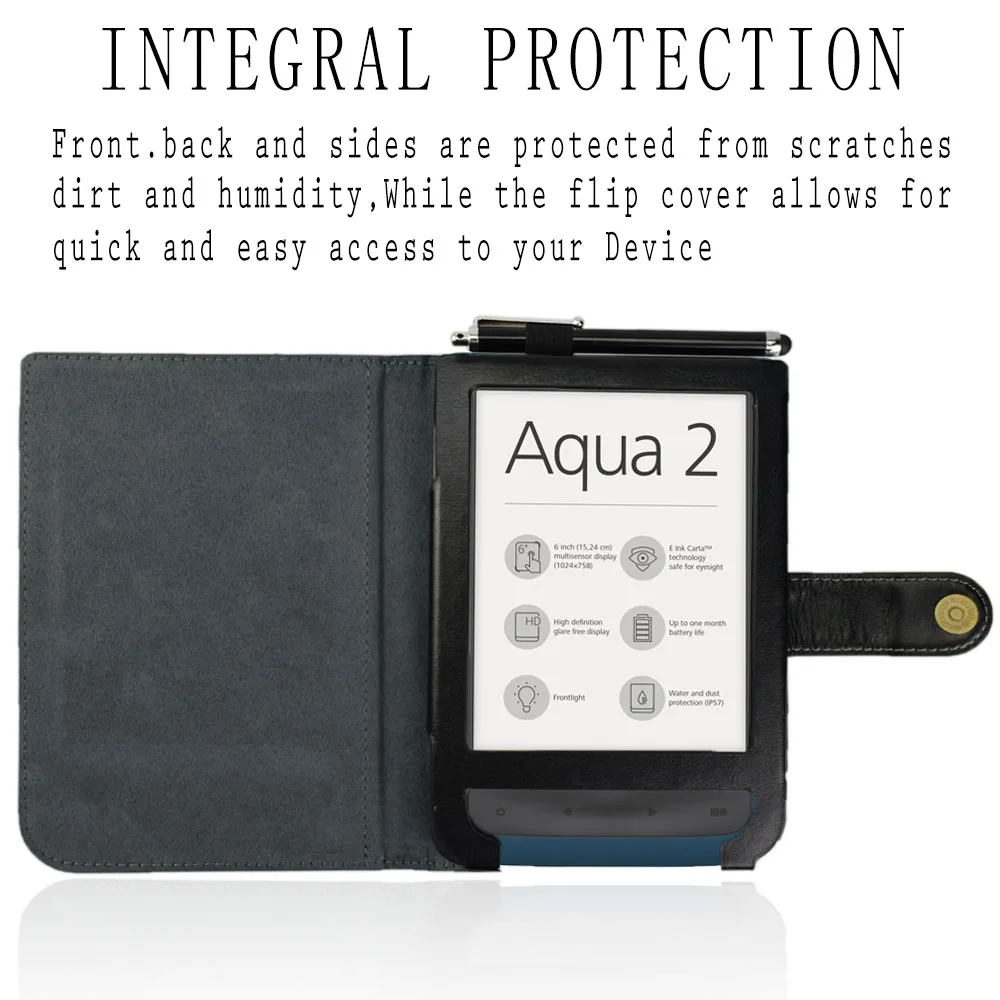 Чехол-книжка из искусственной кожи для PocketBook 641 Aqua 2 eReader, 6 дюймов, чехол с магнитной электронной книгой, защитный чехол+ пленка+ стилус