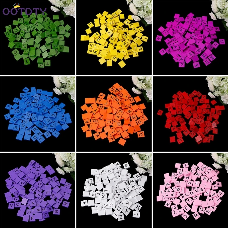 

100Pcs Wooden Colourful Scrabble Tiles Mix Letters Varnished Alphabet Scrabbles 9 color for choose