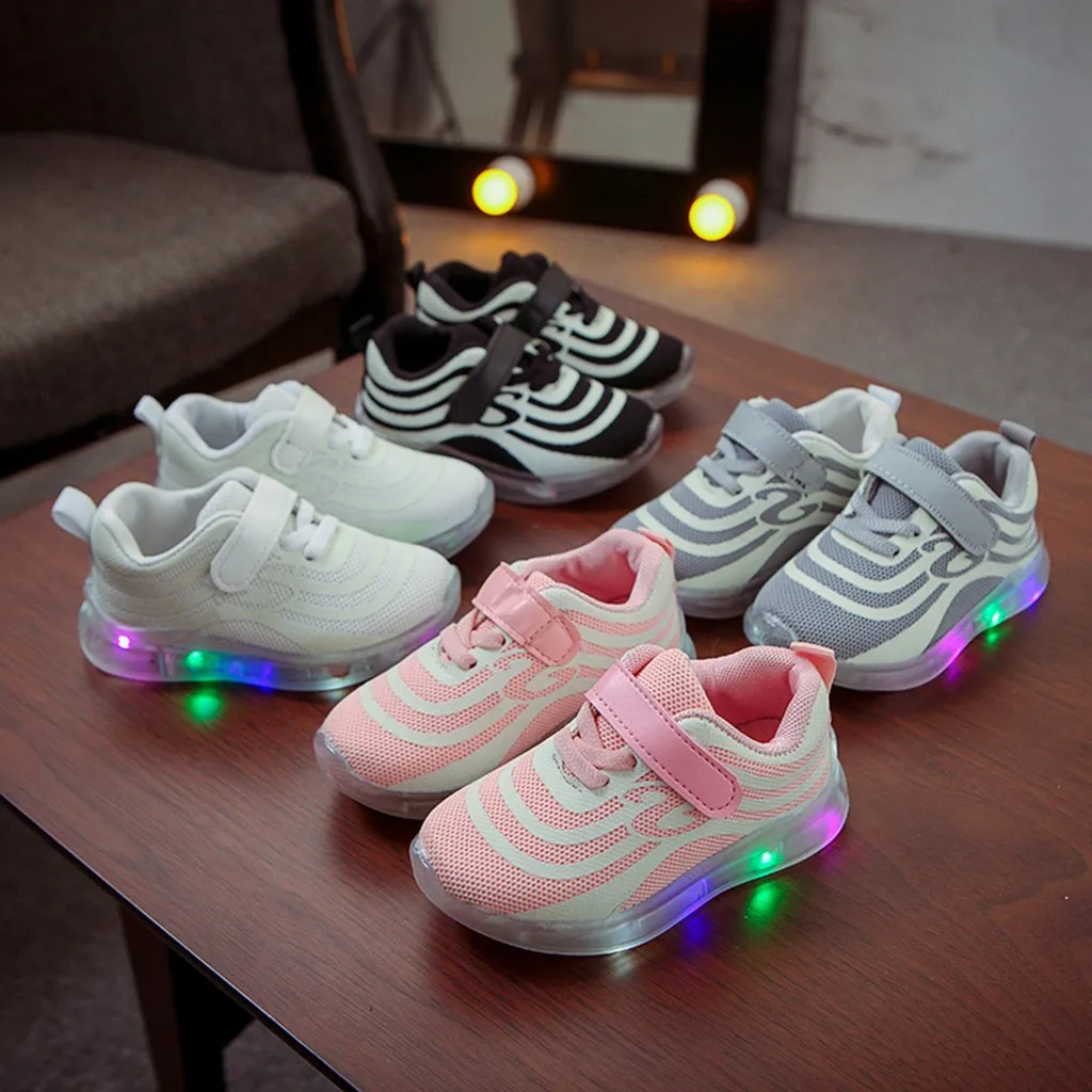 New Breathable Children Kid Baby Girls Boys Mesh Led Luminous Sport Run Sneakers Casual Shoes Fashionable Kids shoes Autumn