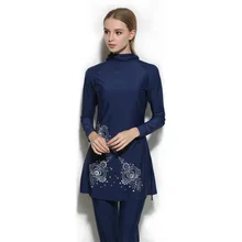 Принт мусульманский купальный костюм Для женщин девочек мусульманские купальники полное покрытие скромный исламическое плавание, Корректирующее белье больших Размеры Буркини