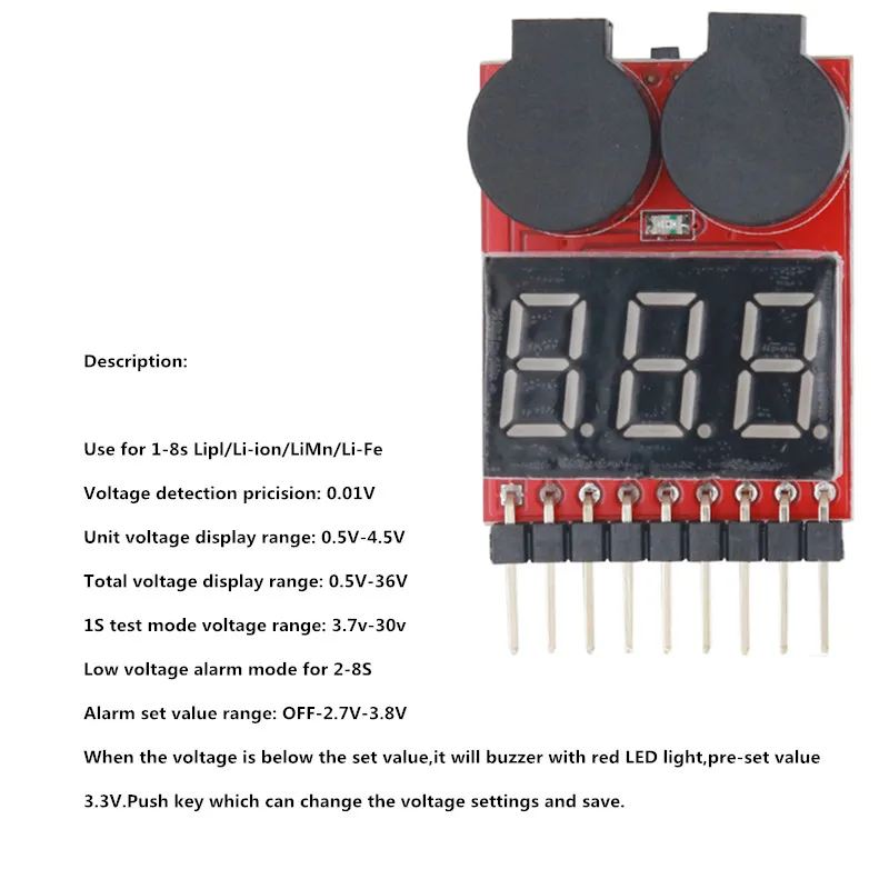 BX100 1-8S Lipo тестер напряжения батареи/сигнал низкого напряжения/проверка напряжения батареи с двумя динамиками скидка 10 - Цвет: 2IN1 Buzzer Alarm