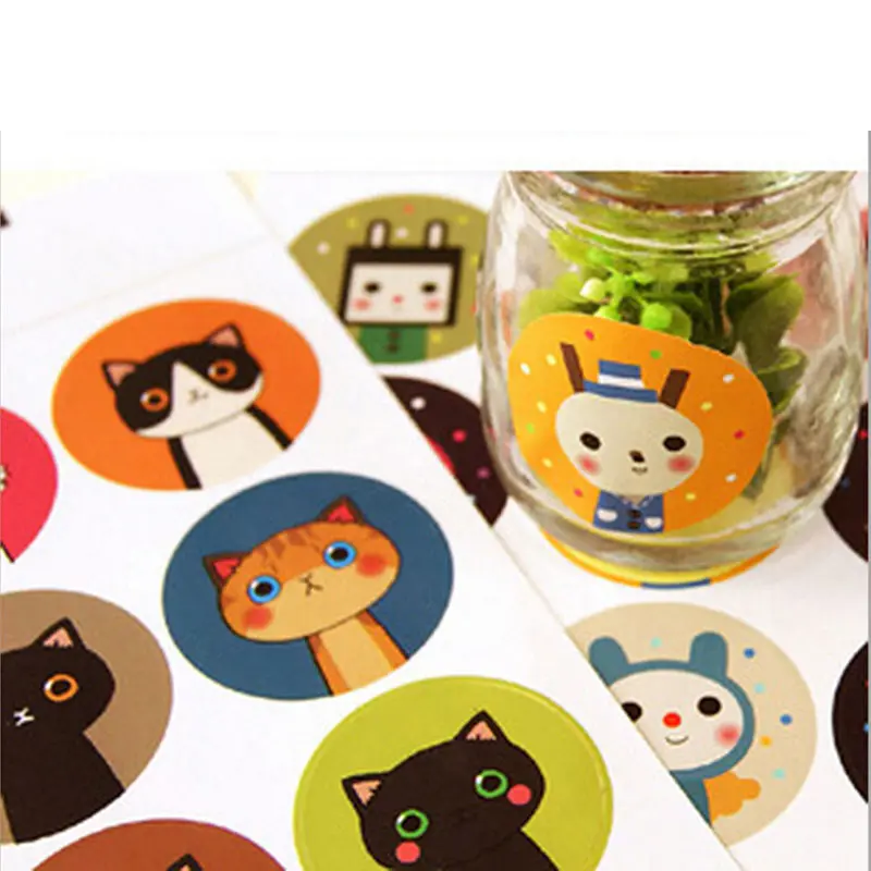 

Scrapbook Paper Gift Tags Round Cute Cat, Rabbit Decoration Sealing Pastes Tag,gift Adhesive Paper Sticker 1 sheet/18pcs
