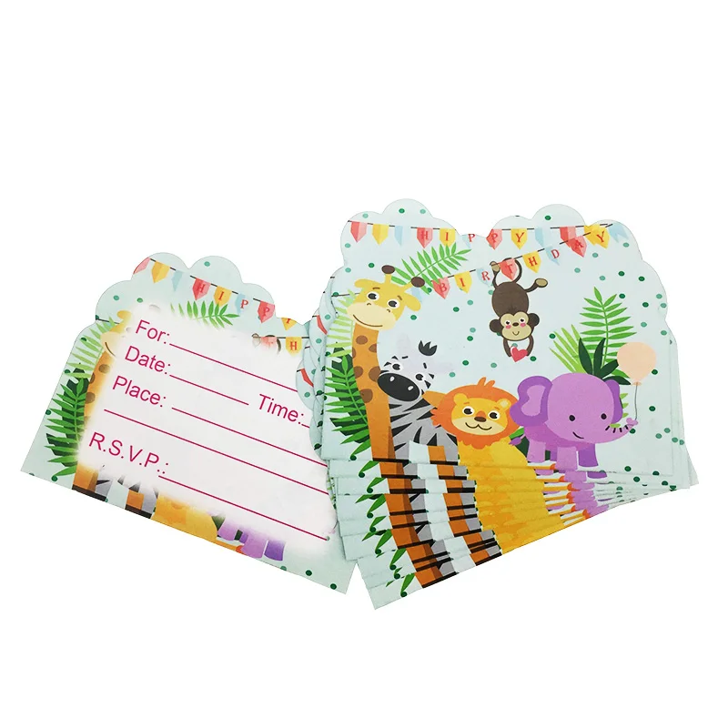 

10 pcs/lot monkey giraffe lion Elephant animal zoo Paper Invitation Card Kids Happy Birthday Party Supplies Decoration Favors