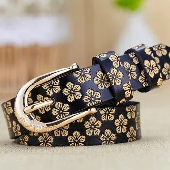 

Belt leather New Fashion Women Belt Cowhide Carved Flower Strap 100% Genuine Leather Belt For Women Pin Buckle Strap Vintage