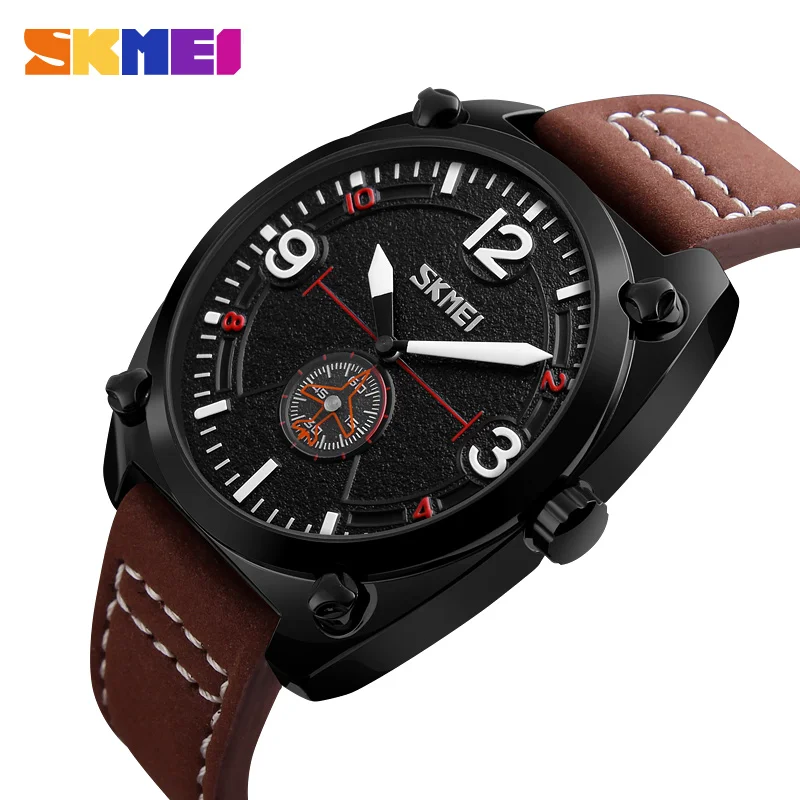 

SKMEI Men Quartz Watch Leather Male Fashion Waterproof Watches Top Brand Sport Wristwatches Relogio Masculino Clocks 9155