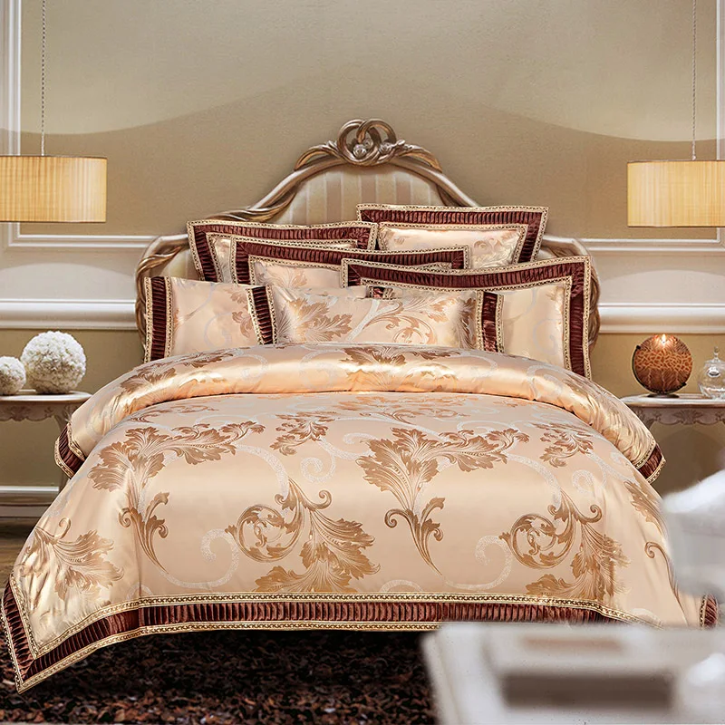 

New Arrival Queen King size Satin Jacquard Duvet cover set Luxury Wedding Bedding set Bed sheet set Pillowcases