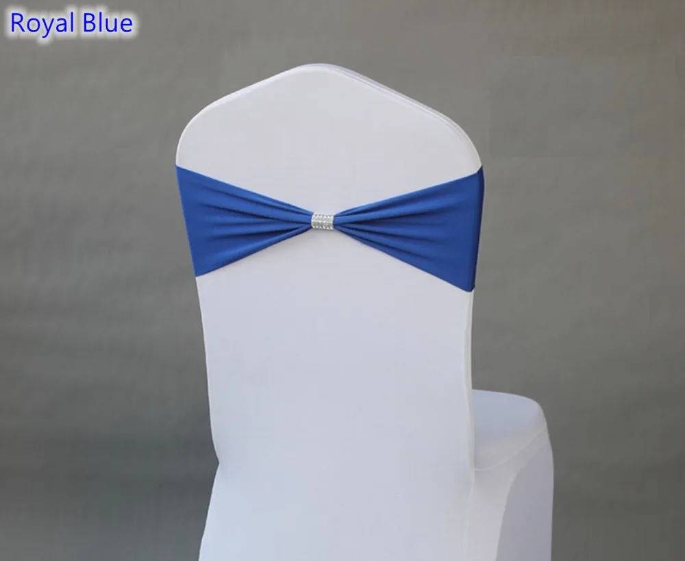 Темно-синие изделие Подвязка из спандекса для стула ленты для свадебных стульев с блестящими пряжка на ремешке в середине лайкра стрейч