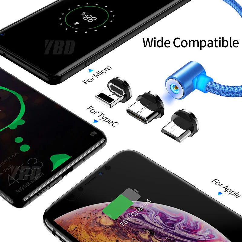 YBD Магнитный usb зарядный кабель для Xiaomi Redmi Note 7 Mi9 Micro USB C кабель USB провод для iPhone зарядное устройство samsung huawei Oneplus