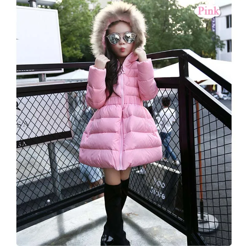 Pink Red Black Girls Jacket Coat Fur Hooded Winter...