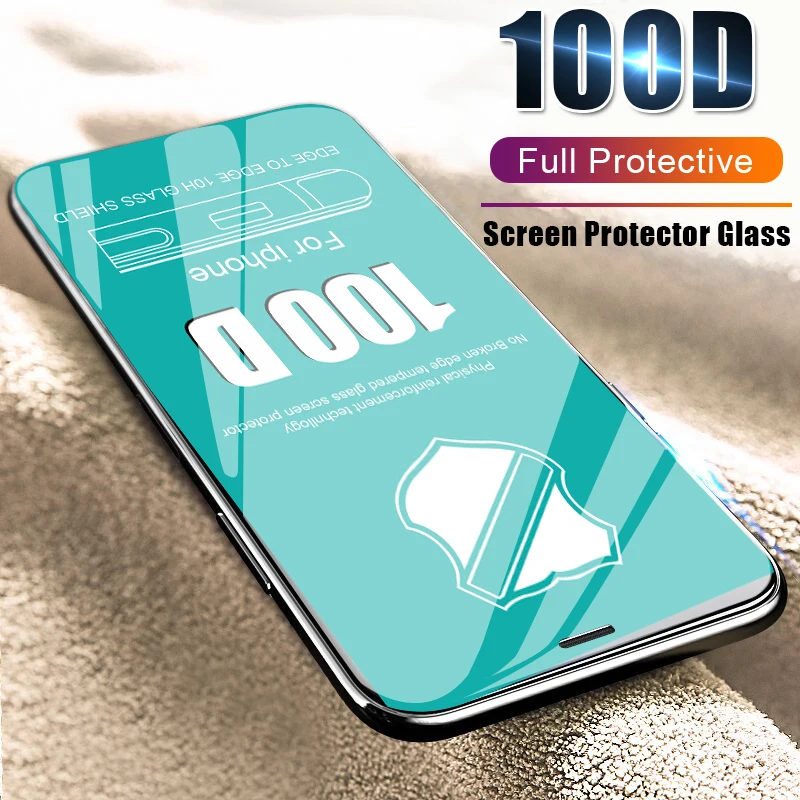 

Tempered Glass Full Cover On The For IPhone 8 7 6 6s Plus 100D Screen Protector Film For IPhone XR XS Max X Protective Glass