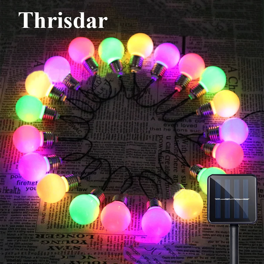 

Thrisdar 5M 20PCS Globe Ball Solar Fairy String Light Garland Connectable Vintage G50 Festoon Bulbs Patio Christmas Fairy Light