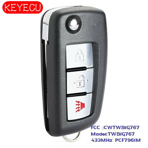 Раскладной дистанционный ключ KEYECU OEM 3B 433 МГц PCF7961M для 2014 2015 2016 2017 2018 Nissan Rogue S FCC: