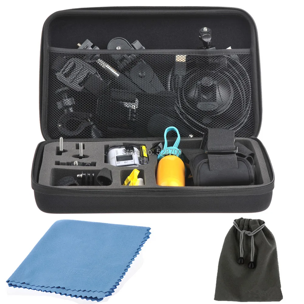 3in1 1 set for Sony Action Cam FDR-X1000V/W 4K HDR-AS20/AS100V/AS200V Carrying Case + Pouch + Camera Cleaning Cloth Gopro bag