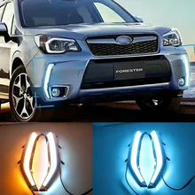 Автомобильная проблесковая для Subaru Forester 2013 светодиодный DRL Дневной светильник Водонепроницаемый желтый сигнал