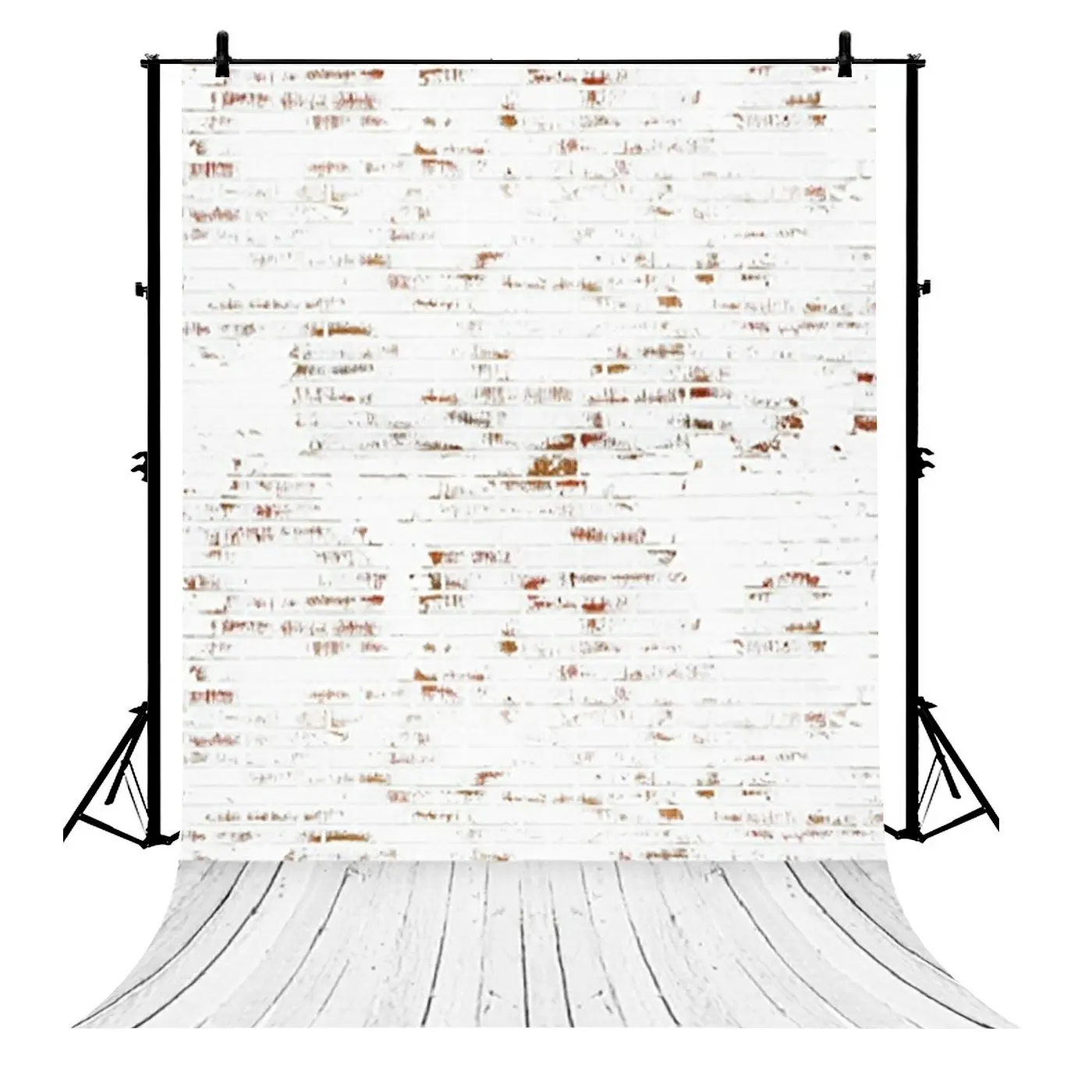 

5x7ft White Wood Floor Brick Wall Scene Polyester Photo Background Portrait Backdrop