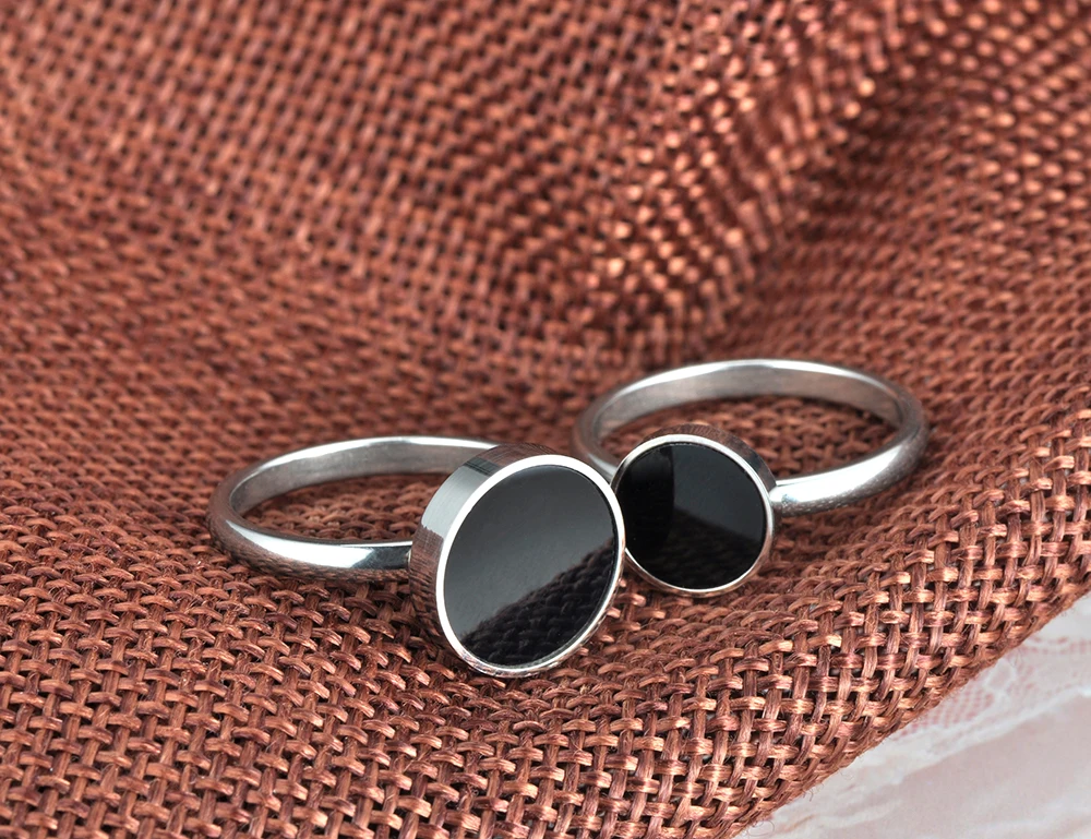 Lokaer Trendy OL Style Anniversary Ring Women Girls 10/12mm Black Acrylic Stone 316L Stainless Steel Rings Jewlery R19048 stainless steel ring,finger ring,jewelry accessories
